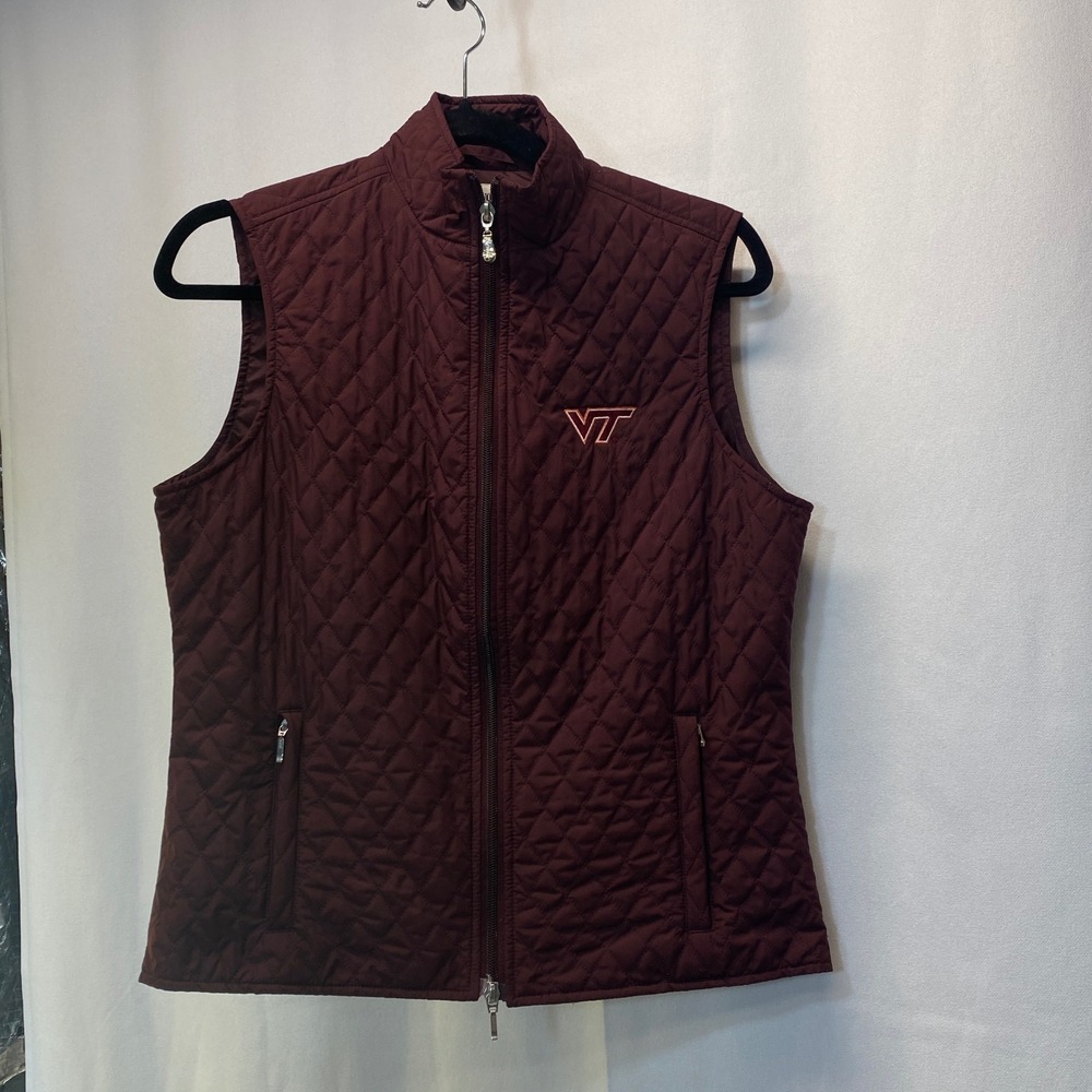 VT‎ Virginia Tech Ashworth Womens Maroon Quilted Vest Sleeveless Full Zip Small